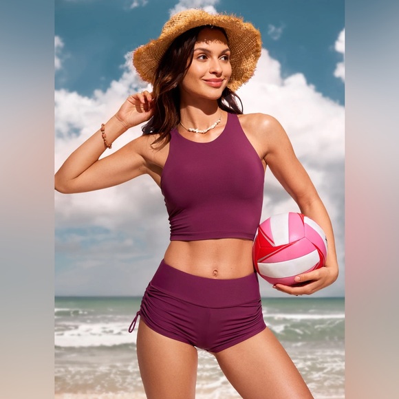 Sunshine High Waisted Swim Shorts - Ruched Side - Picture 4 of 6